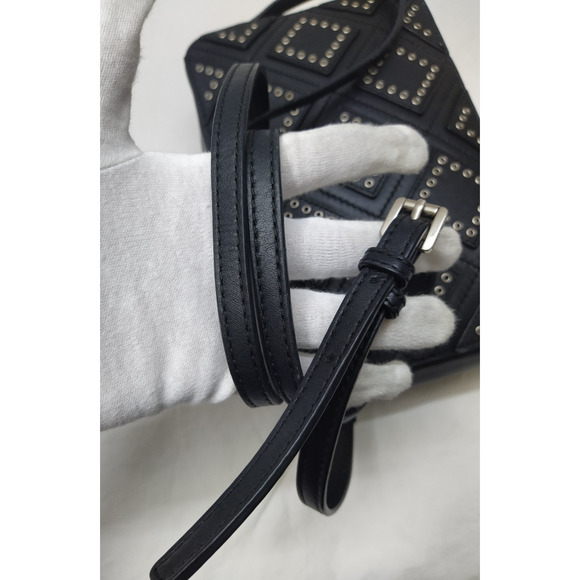 Michael Kors Jet Set Travel Black Leather Diamond Grommet Crossbody Bag - Picture 6 of 16